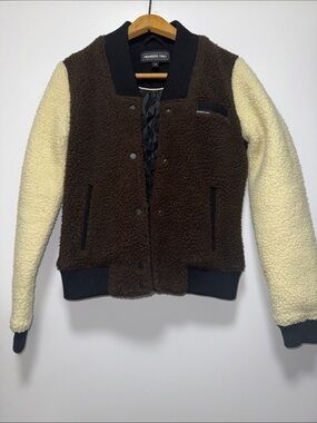 Members Only Brown Body Cream Sleeves Sherpa Bomber Jacket